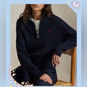 Polo Ralph Lauren Quarter Zip Cotton Cable Knit Sweater Blue Size L